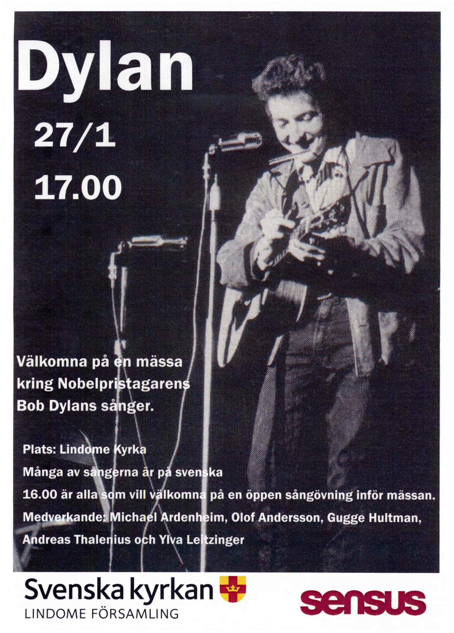Affisch för Dylan i Lindome kyrka den 27 januari 2018