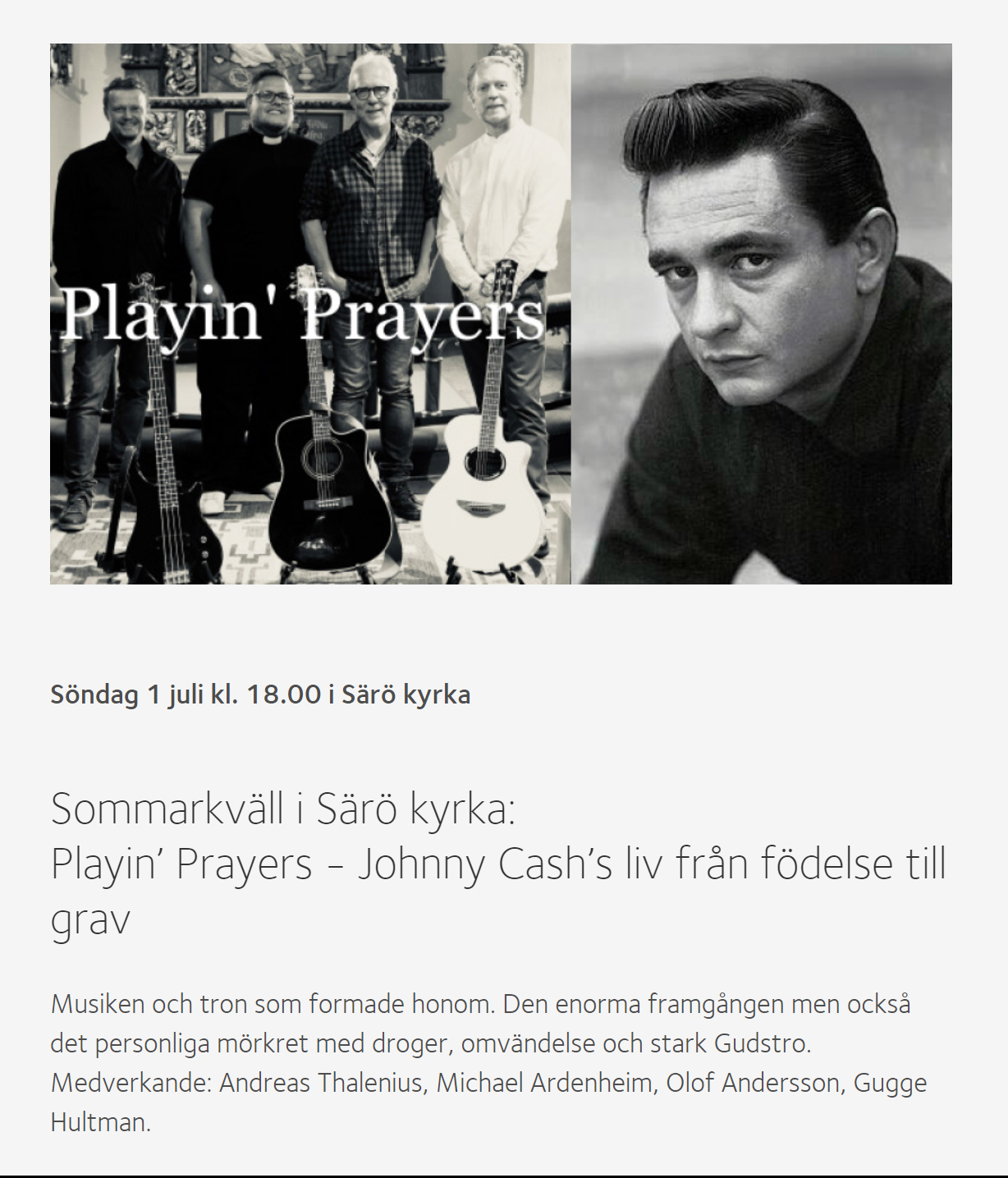 Affisch för Cash i Särö kyrka den 1 juli 2018