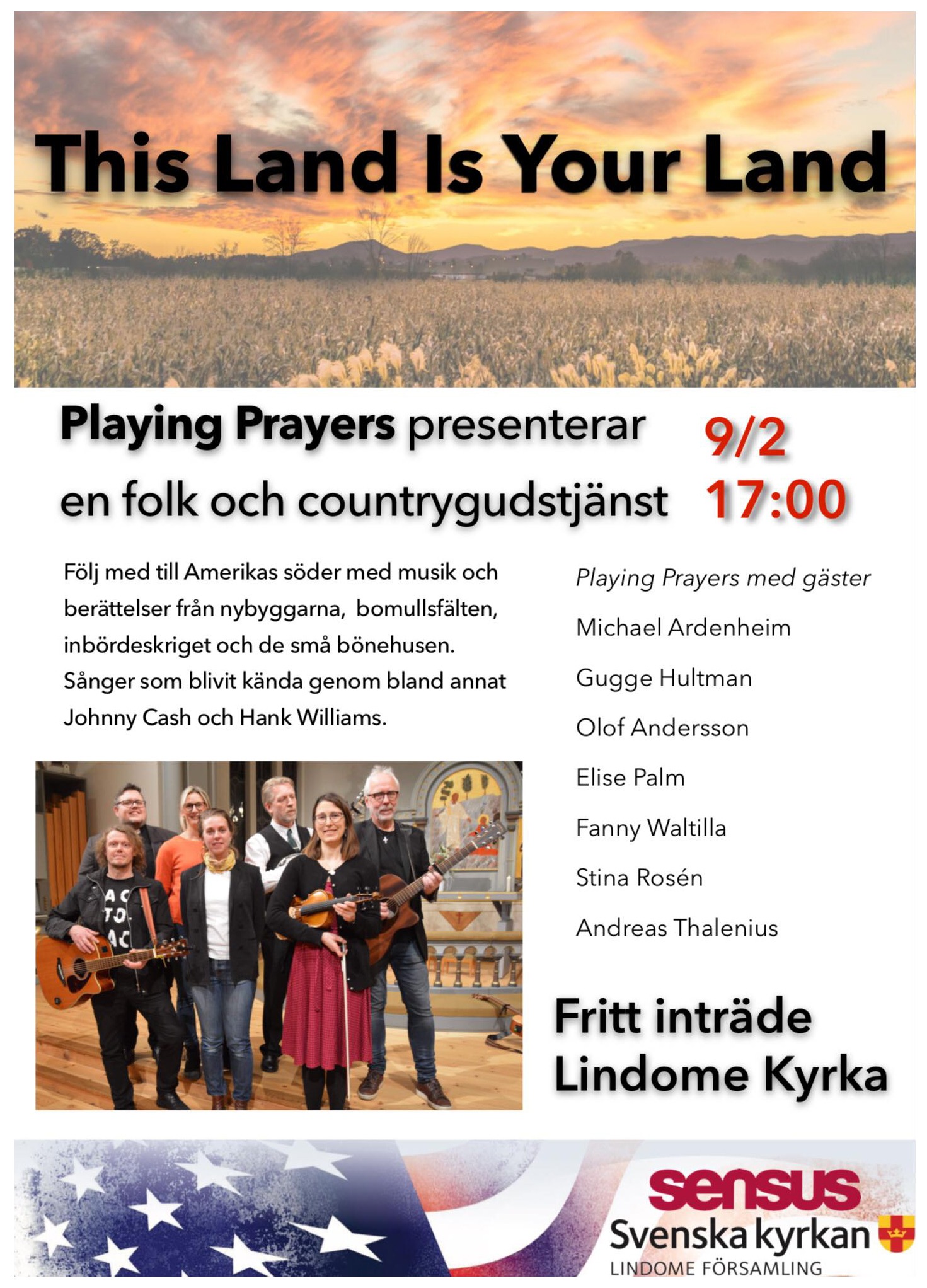 Affisch för This Land Is Your Land i Lindome kyrka den 9 februari 2019