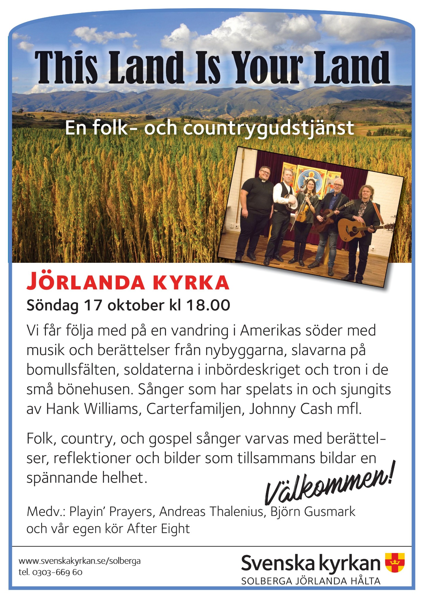 Affisch för This Land Is Your Land i Jörlanda kyrka den 17 oktober 2021