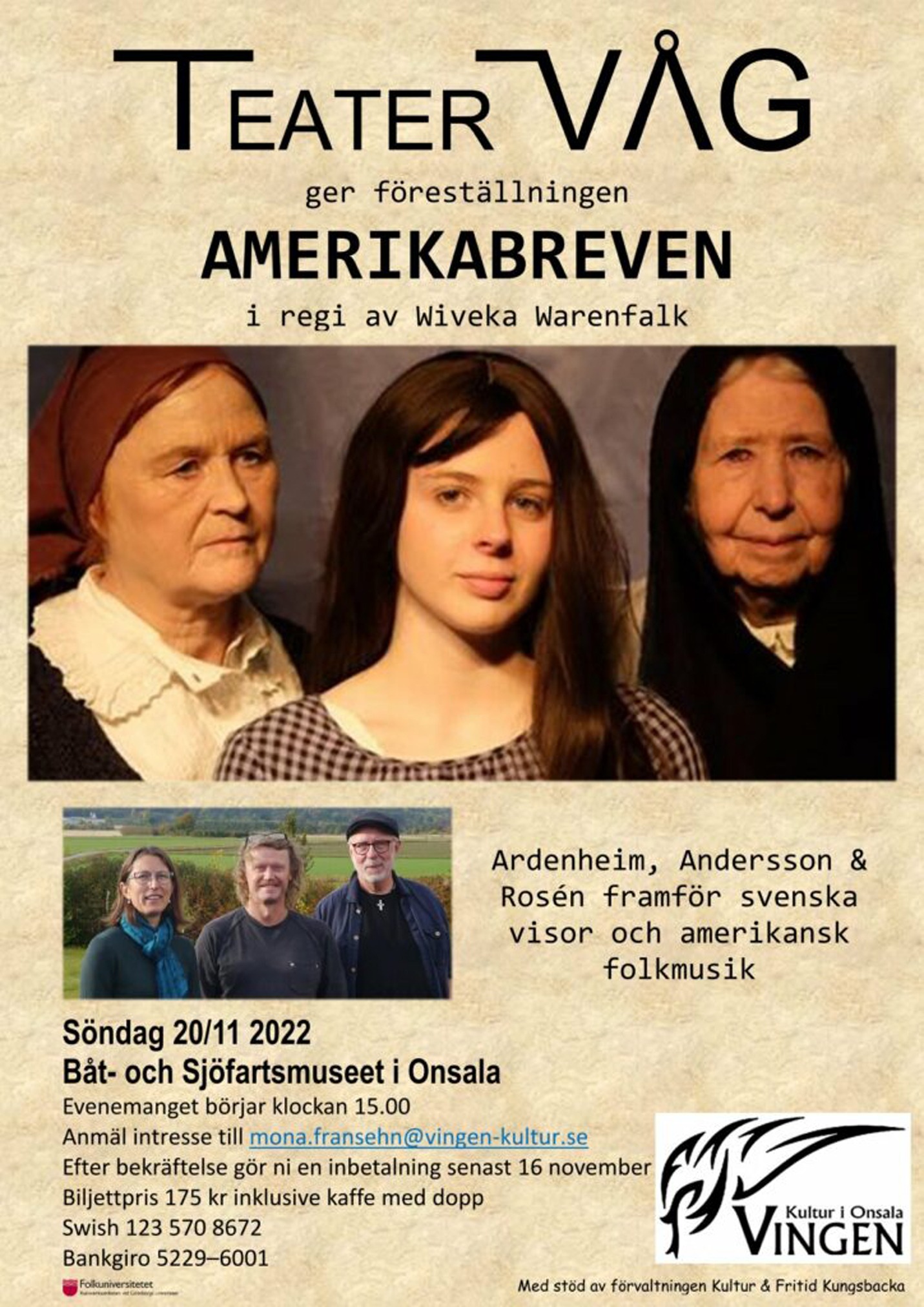 Affisch för Amerikabreven i Båt- och Sjöfartsmuseet i Onsala den 20 november 2022