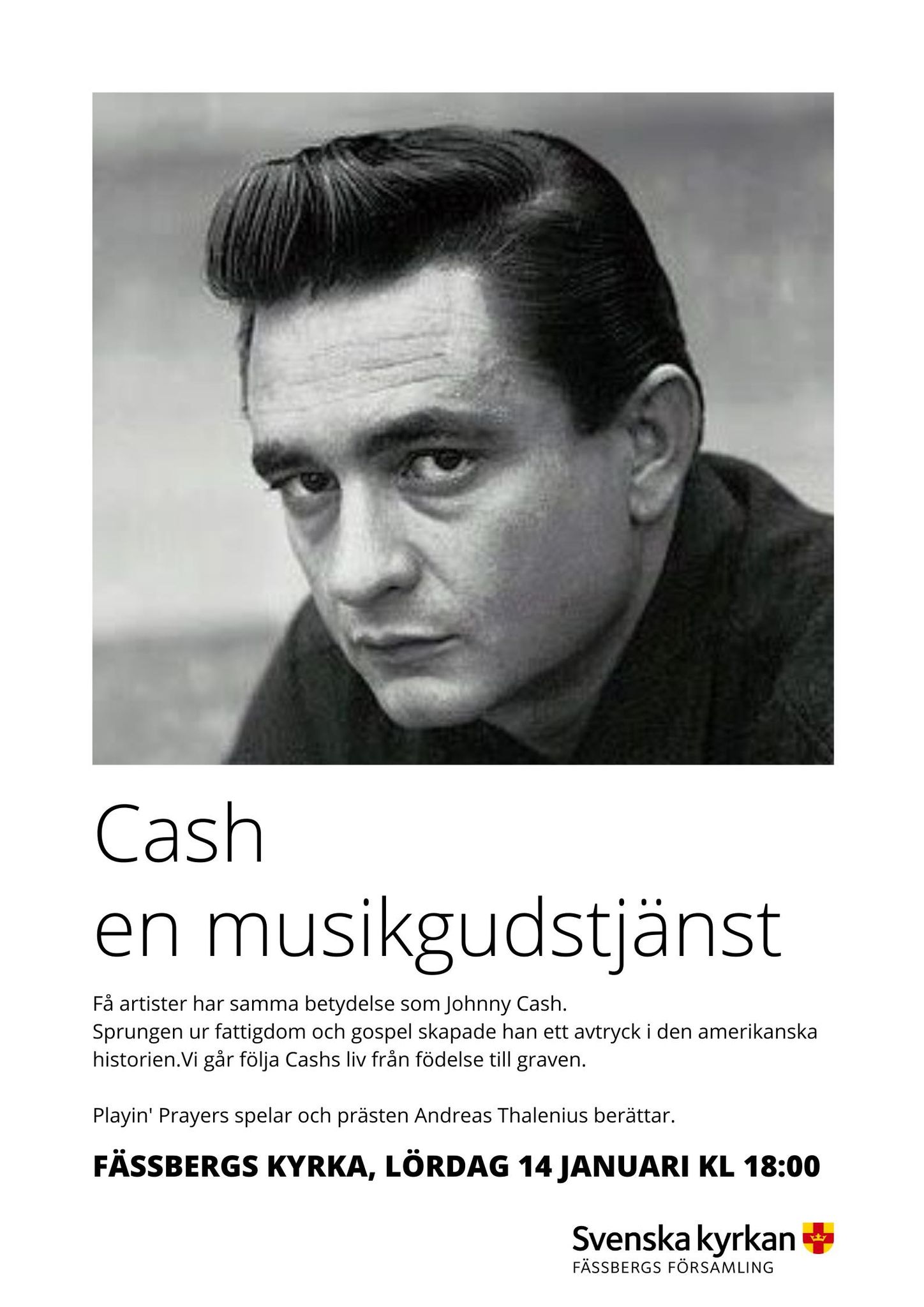Affisch för Cash i Fässbergs kyrka den 14 januari 2023