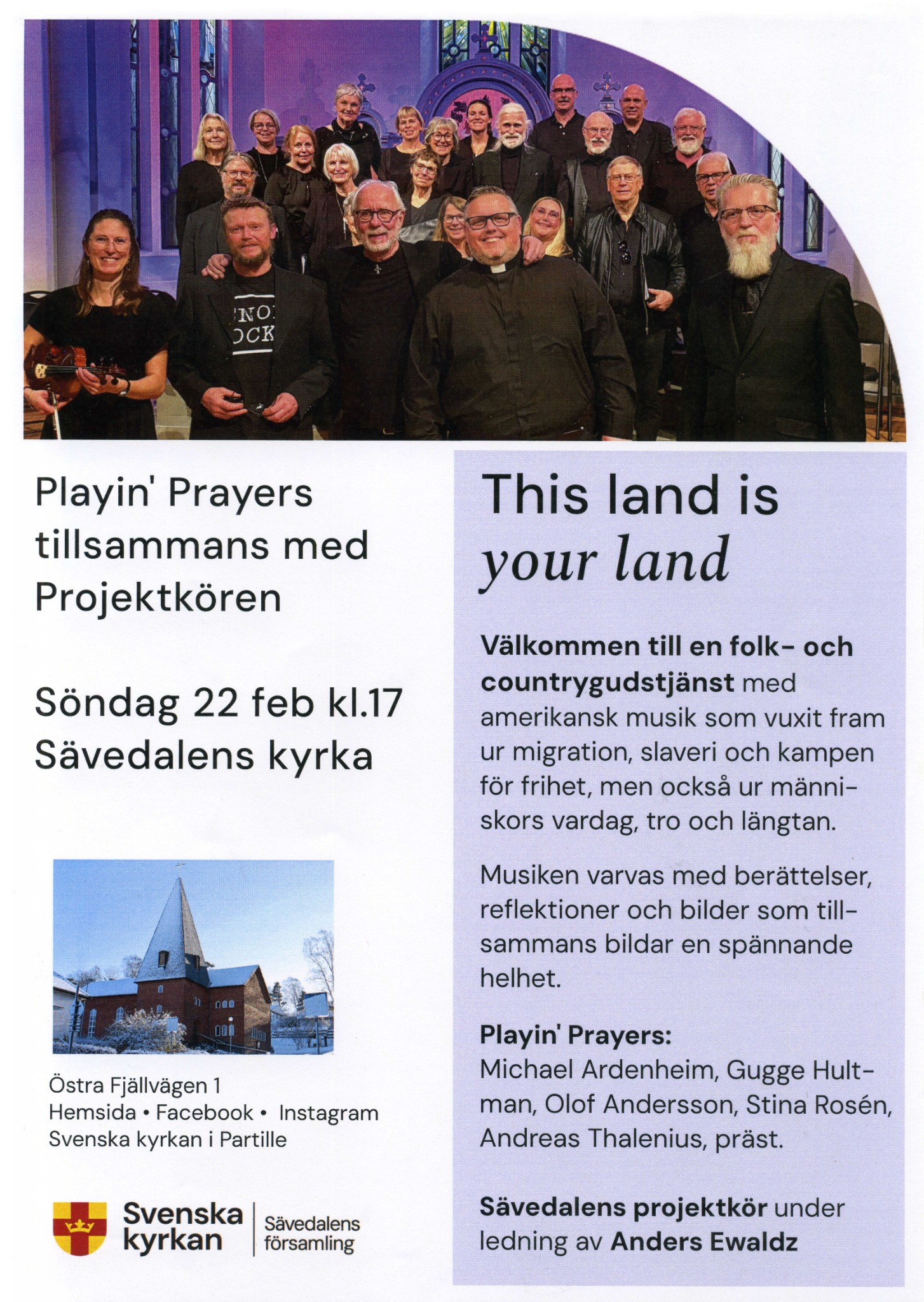Affisch för This Land Is Your Land i Sävedalens kyrka den 22 februari 2026